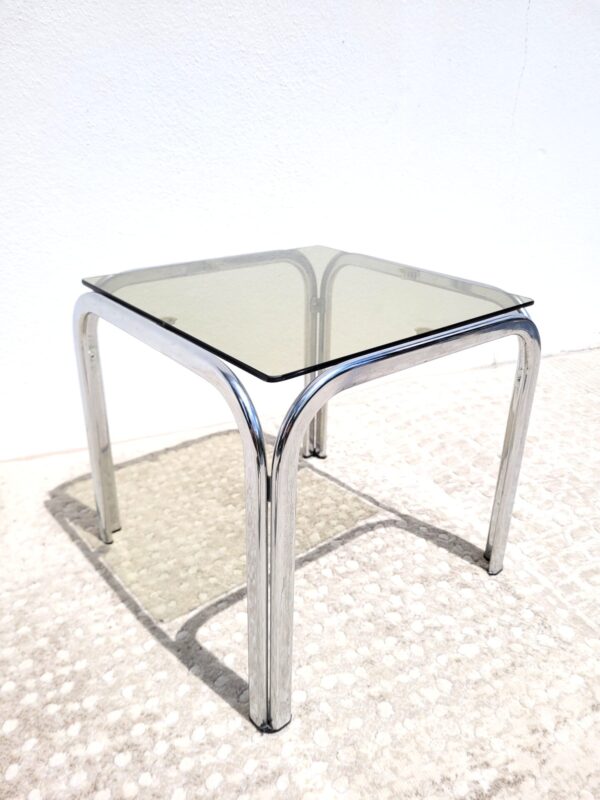 Table basse vintage chrome verre fume 1970 04