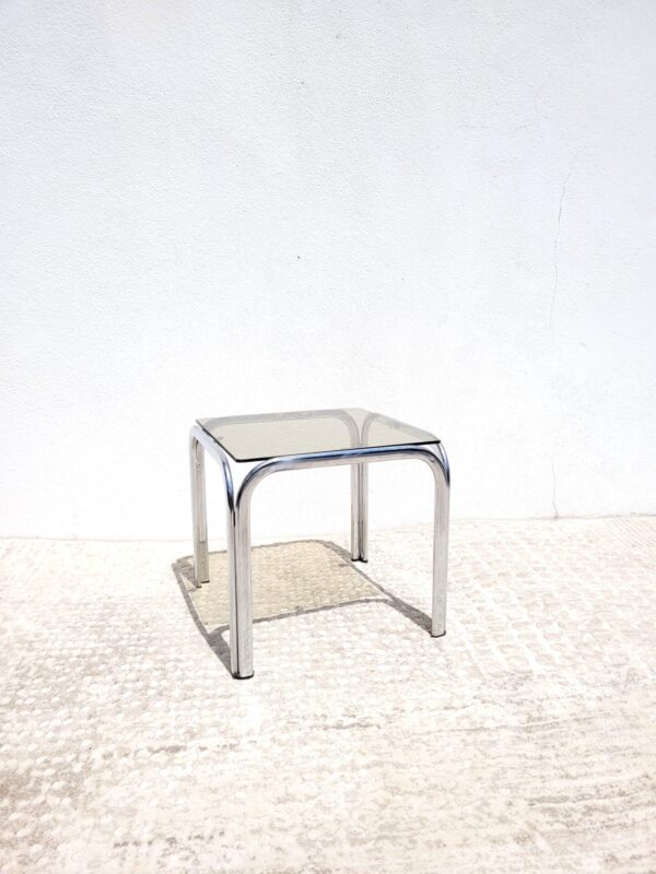 Table basse vintage chrome verre fume 1970 05