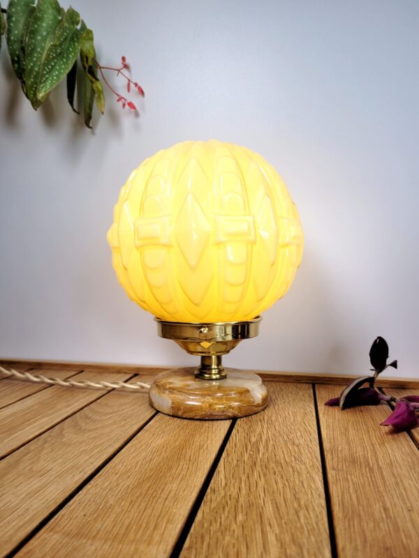 Lampe globe art deco albatre laiton 02