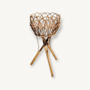 Porte plante rotin vintage 1960 01