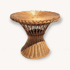Table basse gueridon osier rotin 1970 01
