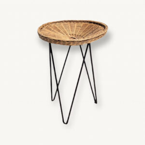 Table gueridon vide poche rotin 1960 01