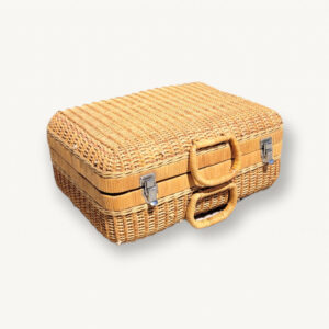 Valise mallette rotin tissu vintage 01
