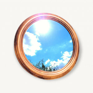 Grand miroir 60cm bois rond vintage 01