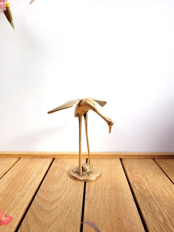 Heron aigrette grue laiton dore 12cm 03