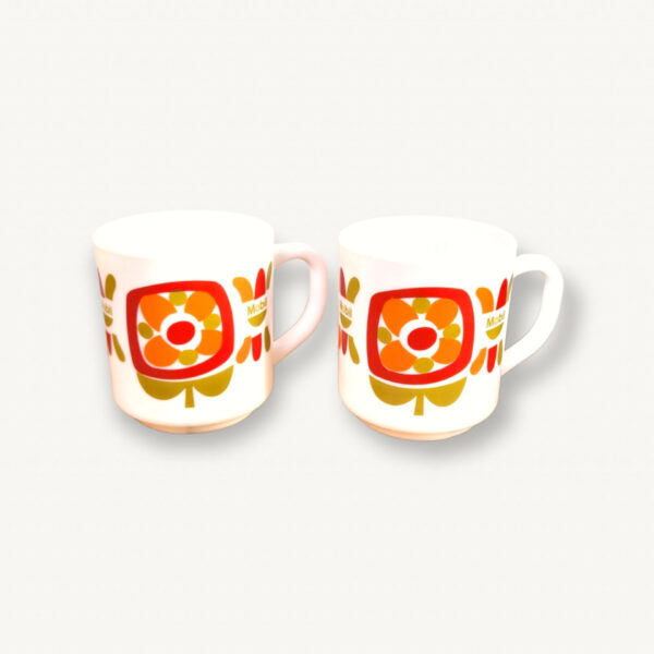 Paire mugs vintages Mobil orange 01