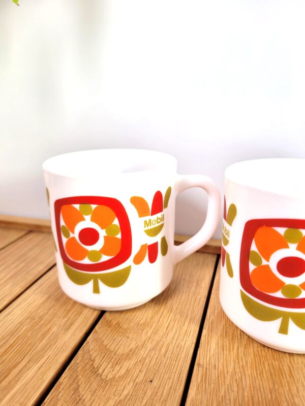 Paire mugs vintages Mobil orange 04