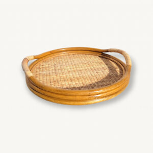 Plateau de service rond rotin 01