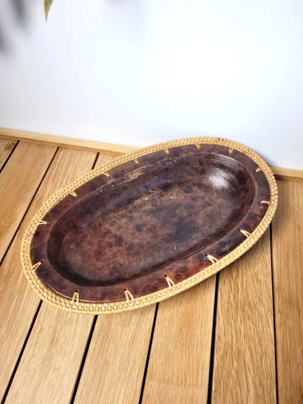 Plat ou corbeille vannerie et ceramique 30cm 04