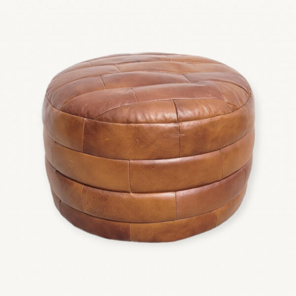 Pouf rond patchwork brun 01