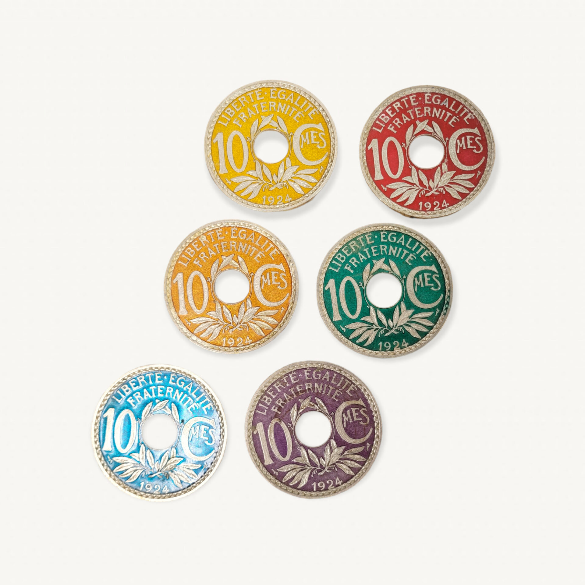 Sous verres vintages metal colore 10 cent 01