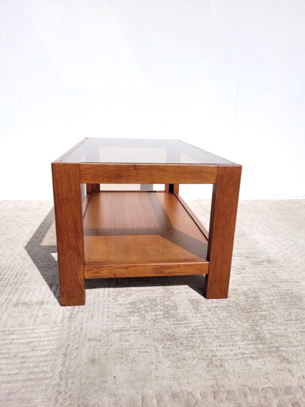 Table basse vintage bois et verre fume 1970 04