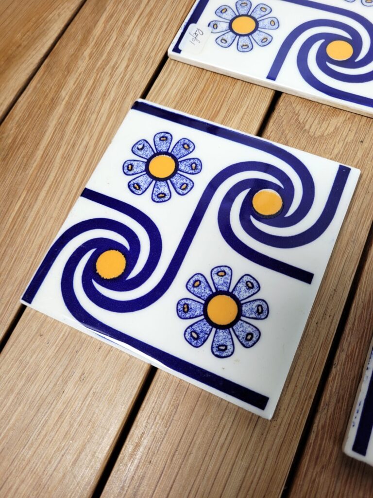 Lot De 3 Carreaux Anciens émaillés Wessel - Années 1970 - Déco Vintage
