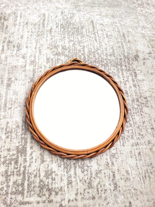 Miroir rond en rotin vintage 1970 03