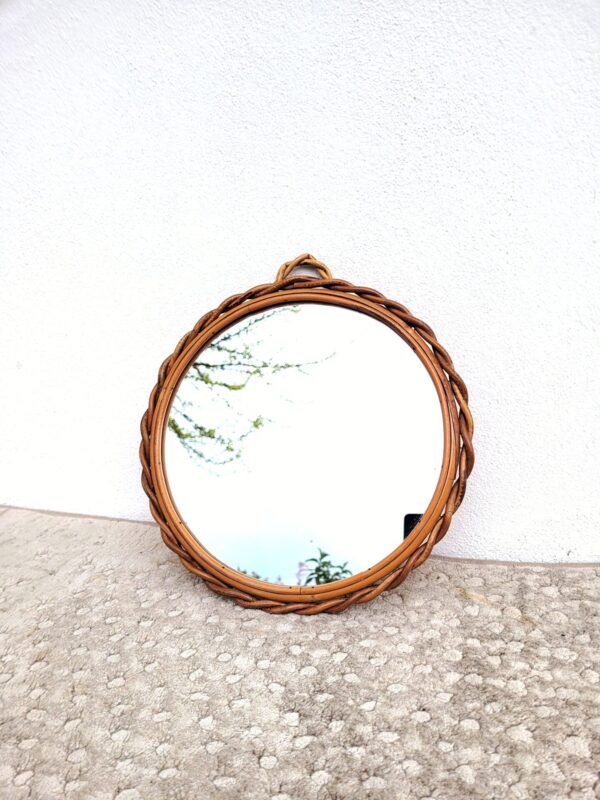 Miroir rond en rotin vintage 1970 05