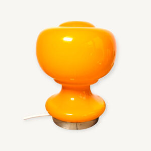 Lampe champignon en verre opalin orange vintage 1970 01