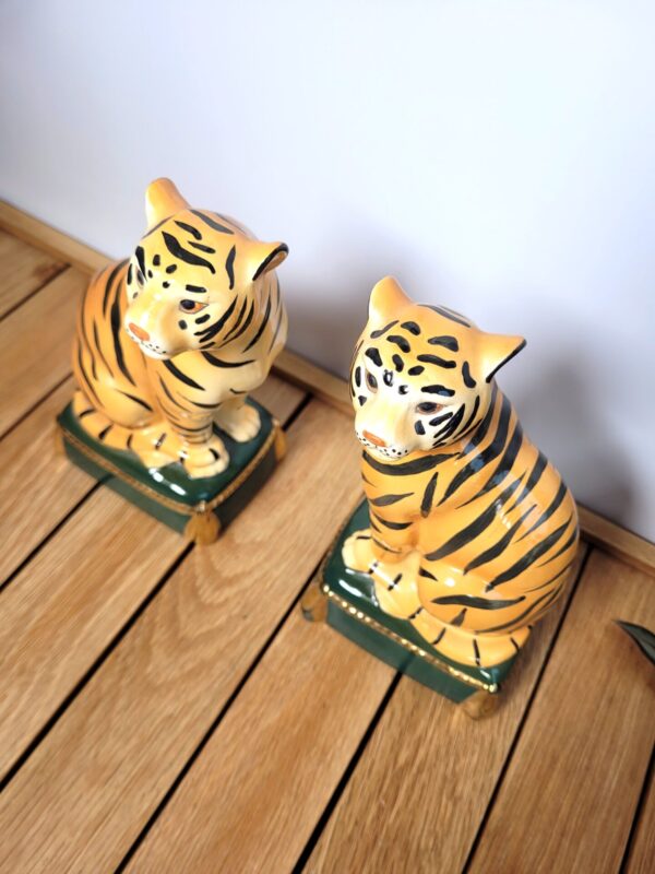 Paire serre livres vintage tigres en céramique 06