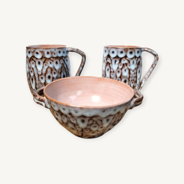 Set paire de mugs et bol vintage en céramique 70s 01