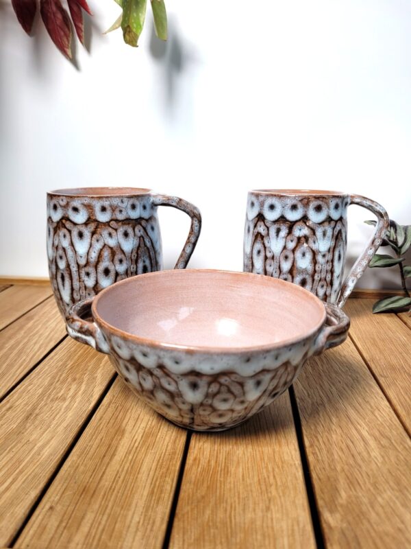 Set paire de mugs et bol vintage en céramique 70s 08