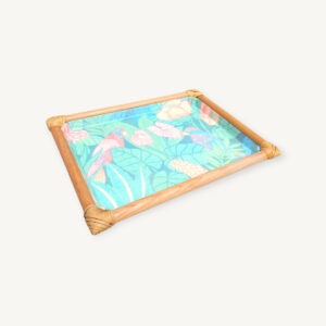 Plateau de service oiseau en rotin et fibre 01