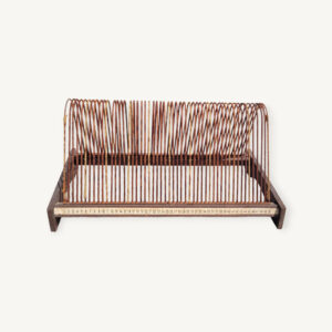 Porte vinyles vintage en bois et tissu 01