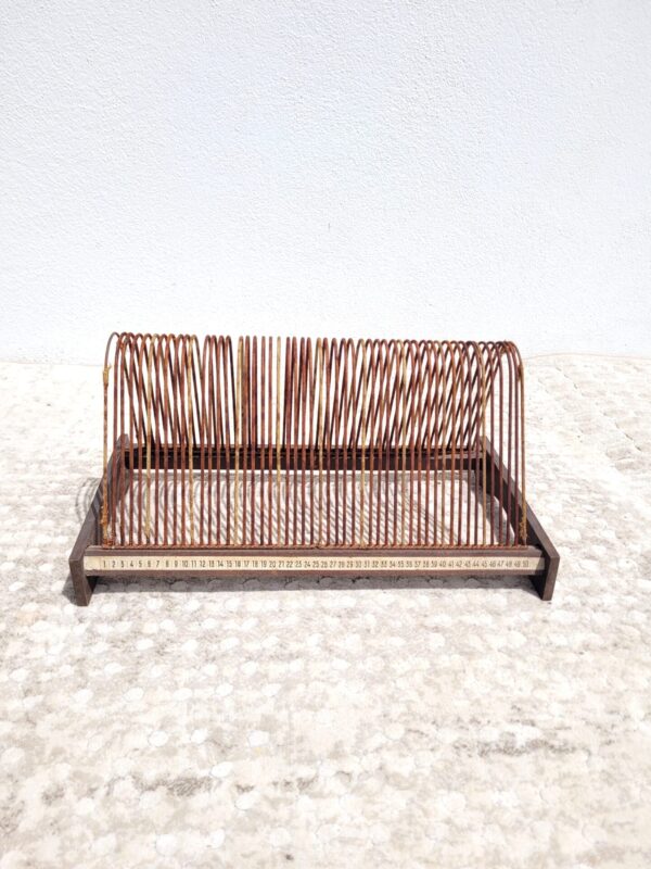 Porte vinyles vintage en bois et tissu 06
