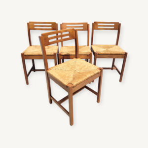 Set 4 chaises vintages en bois et paille 01