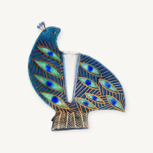 Vase bleu paon en verre feuilleté 01