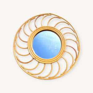 Miroir rond à spirales en rotin 1960 01