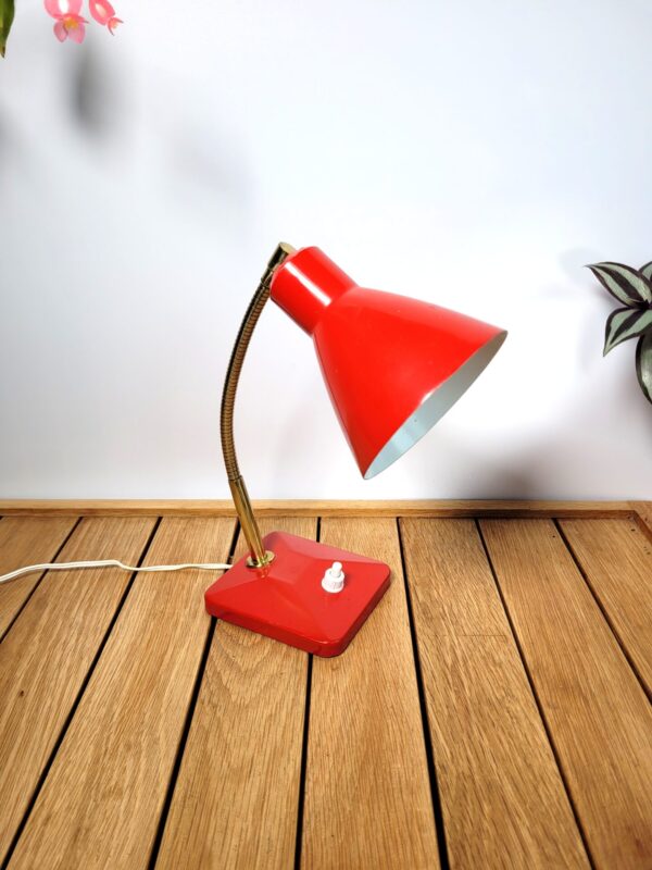 Petite lampe flexible vintage 1970 rouge et doré 07