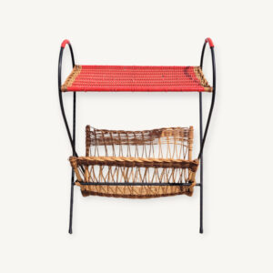 Porte revues bout de canapé scoubidou et rotin 1960 01