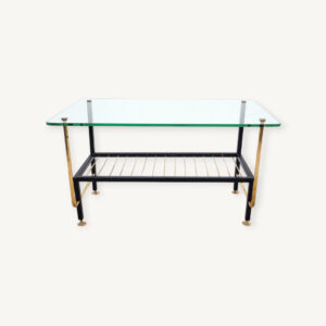Table basse asymétrique 1960 verre et laiton 01