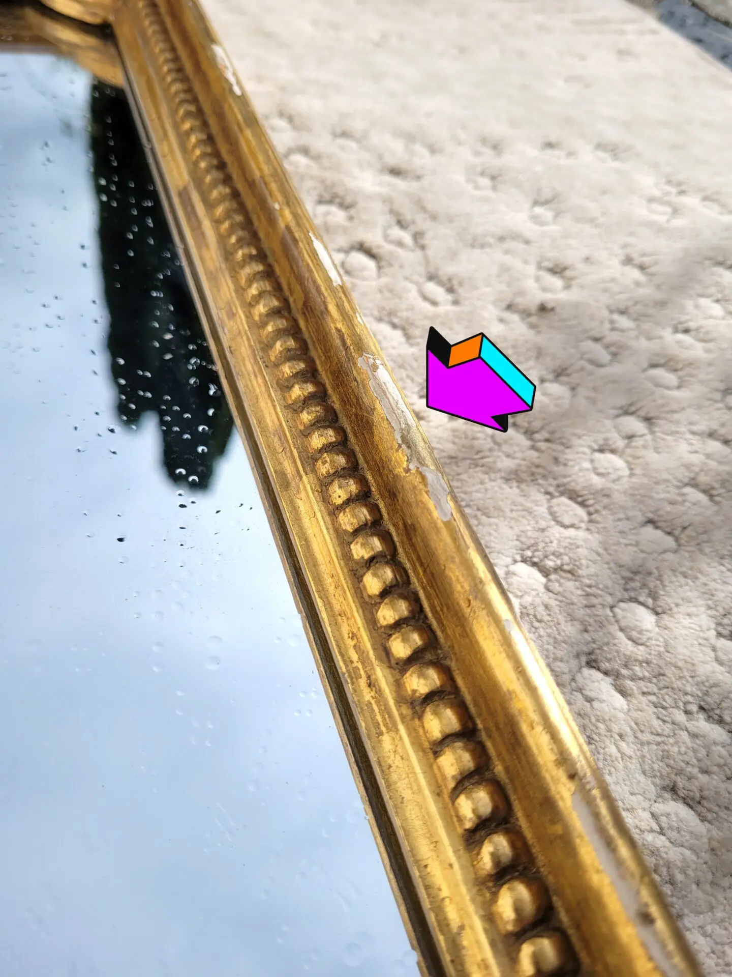 Miroir étroit bois doré perlé 1960 04