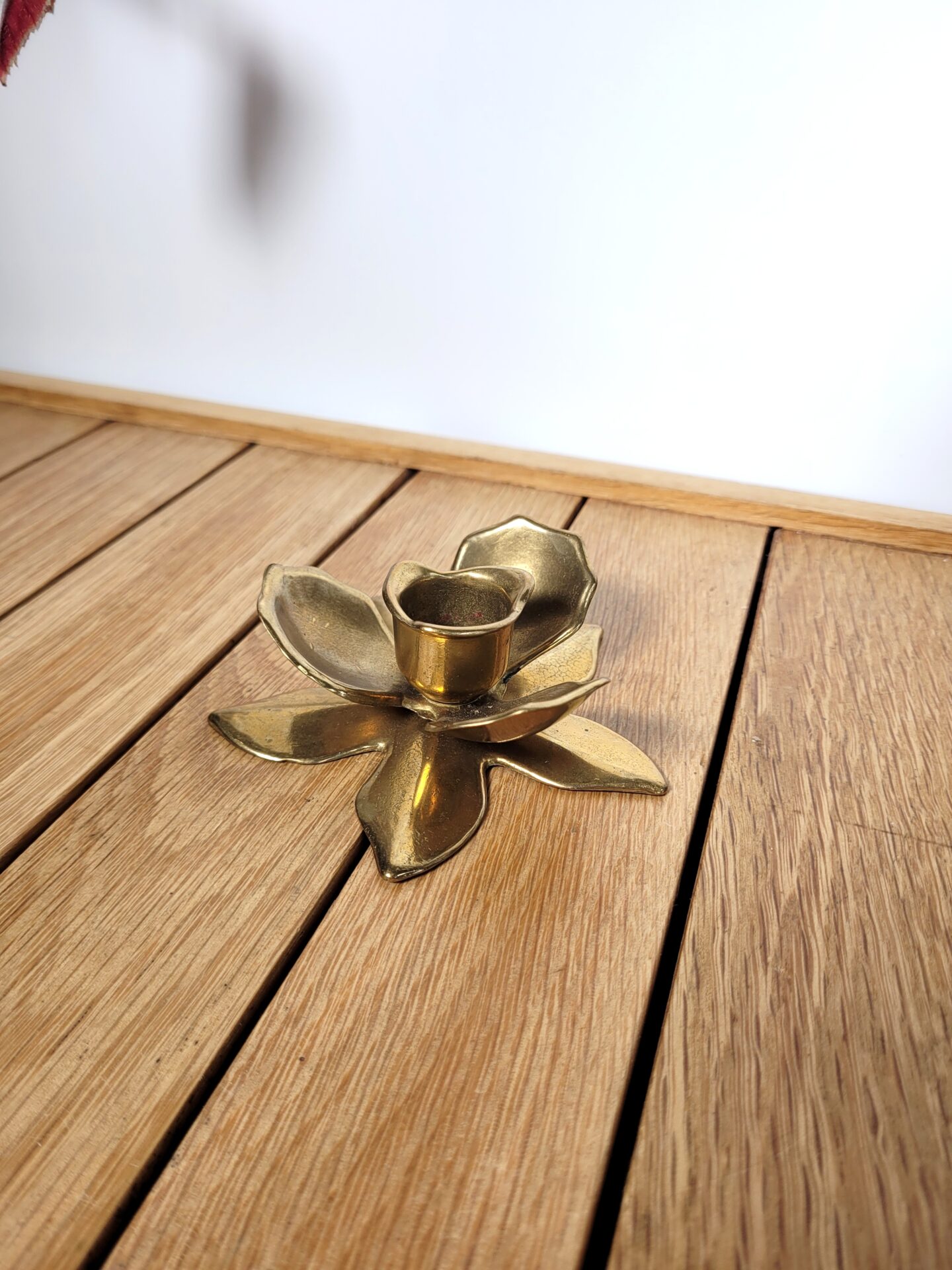 Bougeoir fleur vintage en laiton 01