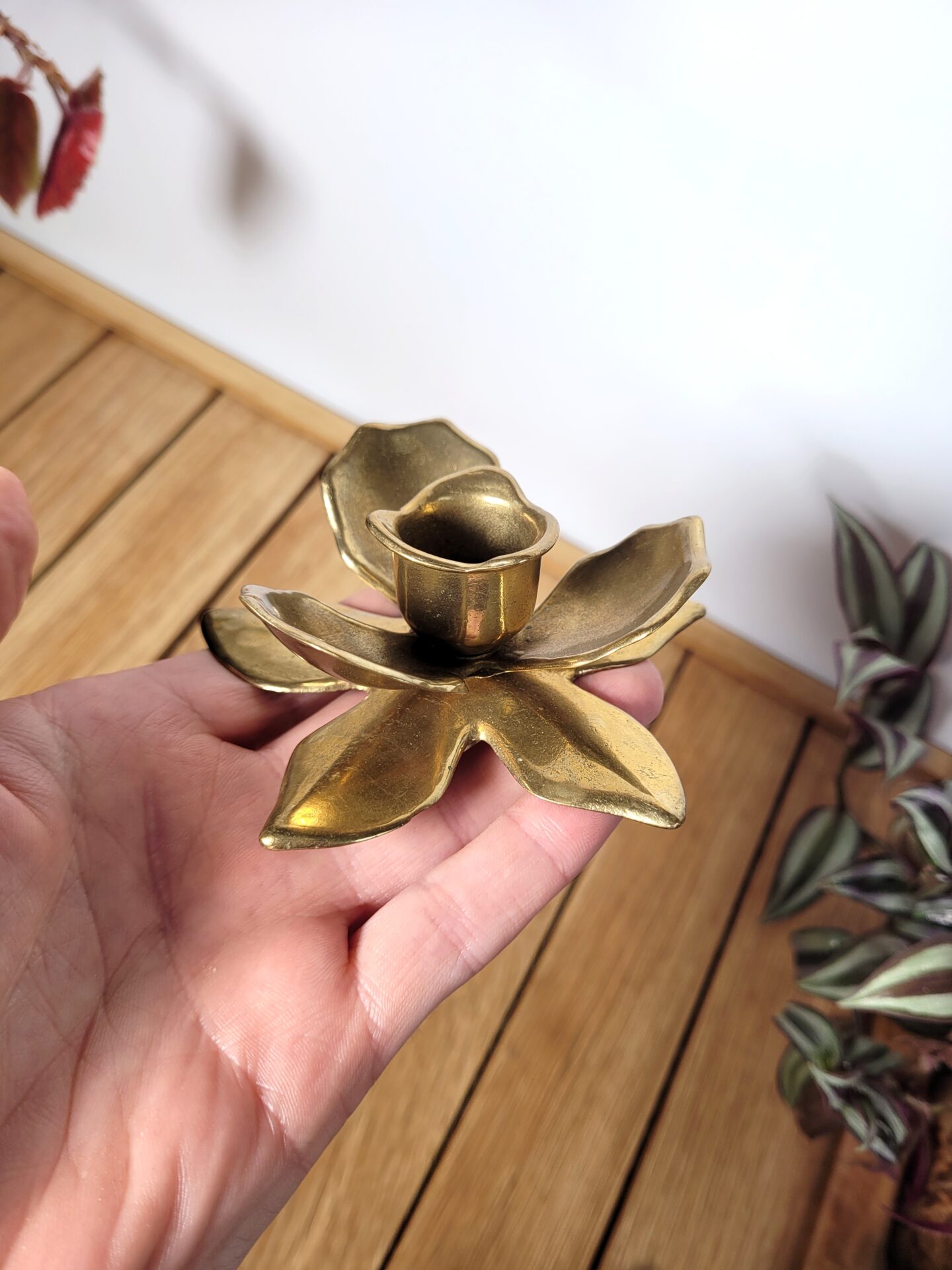 Bougeoir fleur vintage en laiton 03