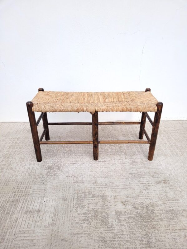 Banc ancien 2 places bois et paille 01