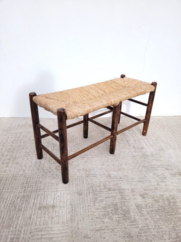 Banc ancien 2 places bois et paille 02