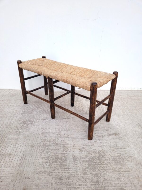 Banc ancien 2 places bois et paille 03