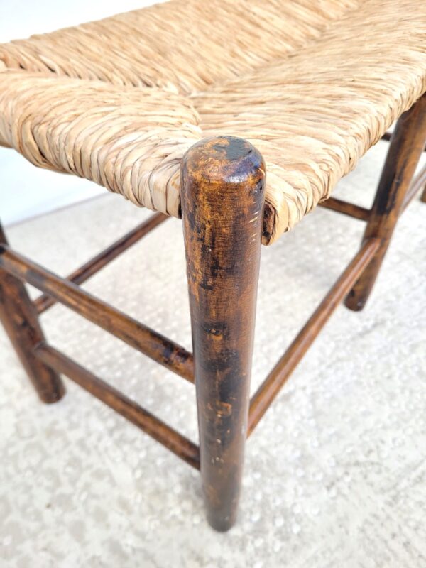 Banc ancien 2 places bois et paille 04