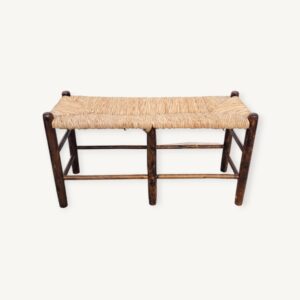 Banc ancien 2 places bois et paille 08