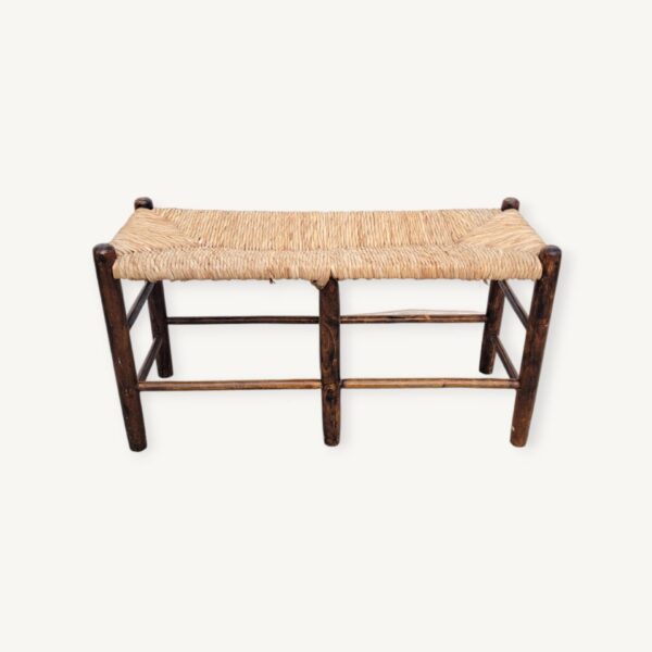Banc ancien 2 places bois et paille 08
