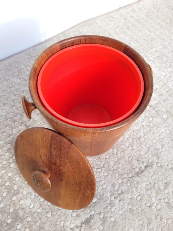 Seau à glace vintage scandinave en teck 1960 04