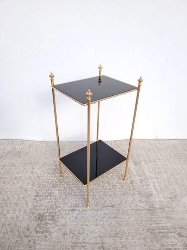Sellette vintage en métal doré et verre noir 02