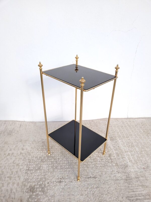 Sellette vintage en métal doré et verre noir 03