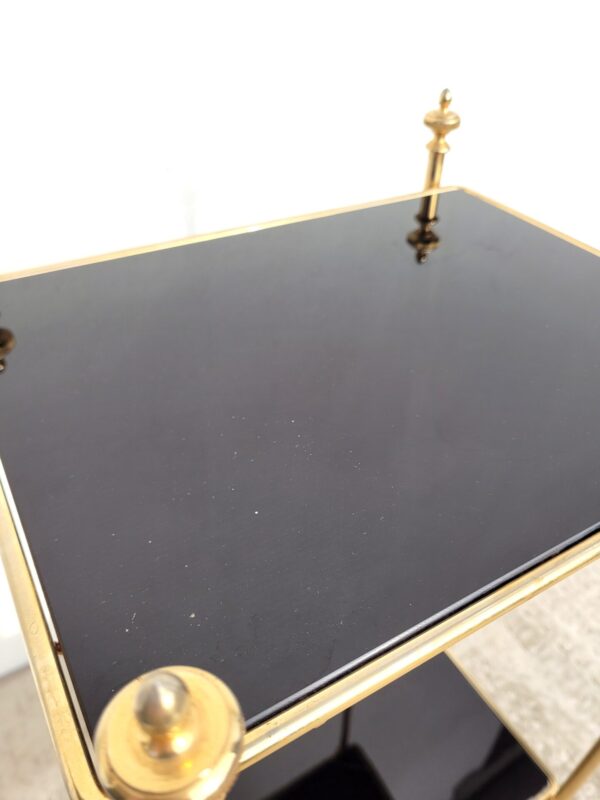 Sellette vintage en métal doré et verre noir 05
