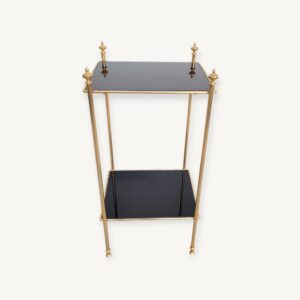 Sellette vintage en métal doré et verre noir 08