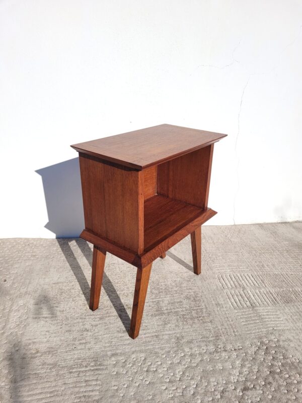 Table de chevet vintage en chêne & pieds compas 02