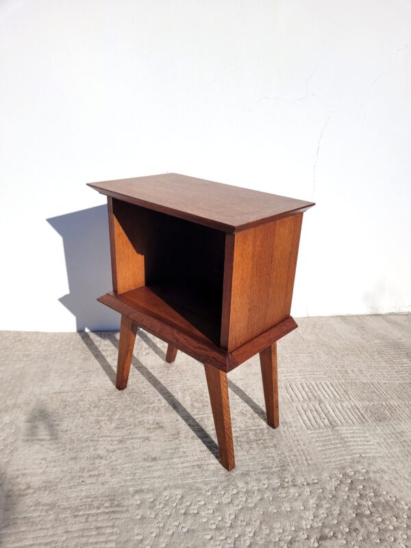 Table de chevet vintage en chêne & pieds compas 03