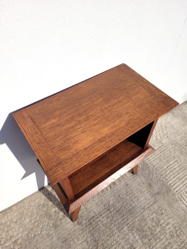 Table de chevet vintage en chêne & pieds compas 04