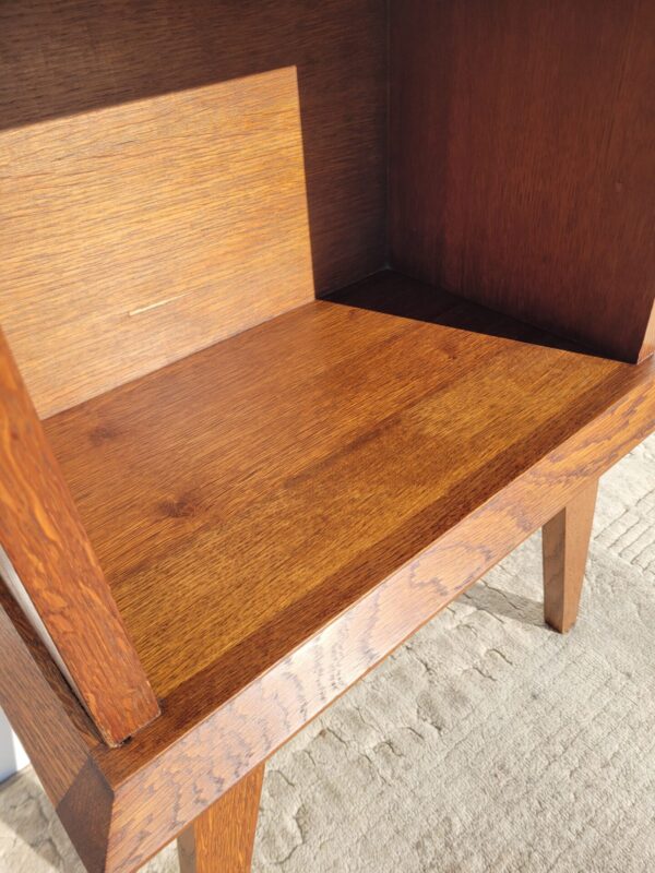 Table de chevet vintage en chêne & pieds compas 06